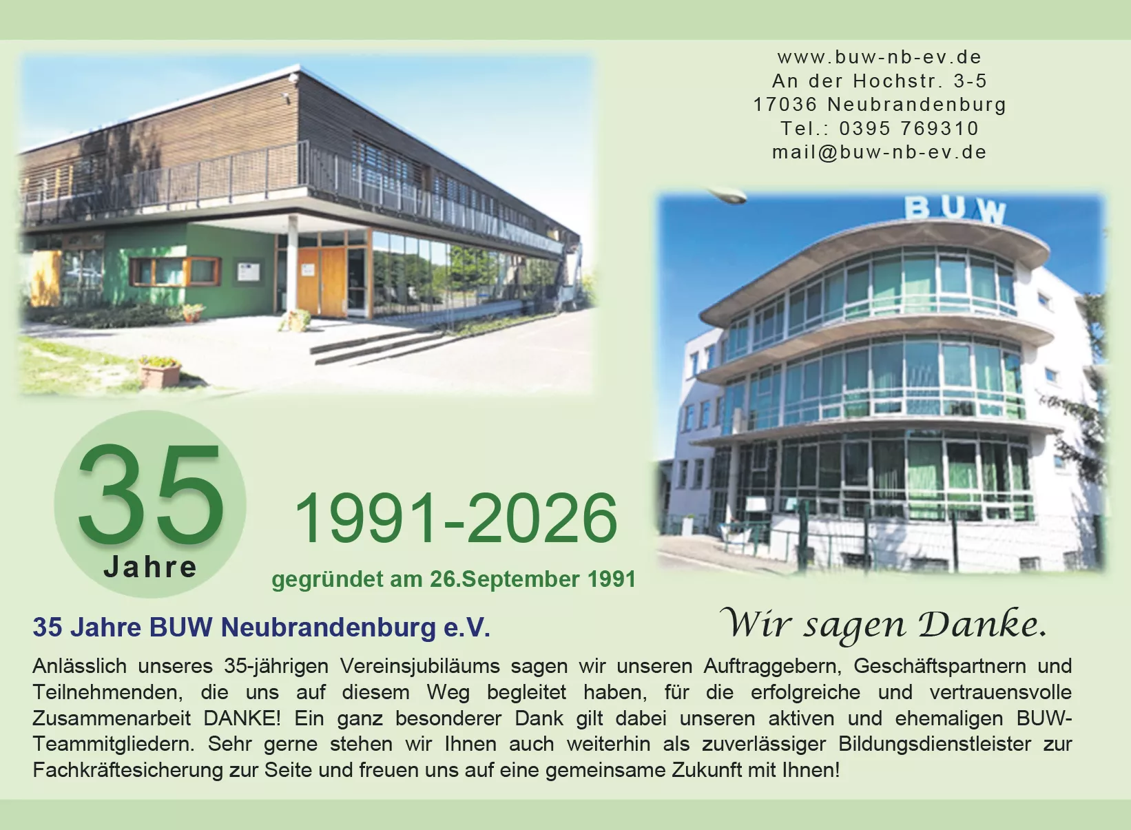 35 Jahre BUW Neubrandenburg e. V. – Wir sagen DANKE!